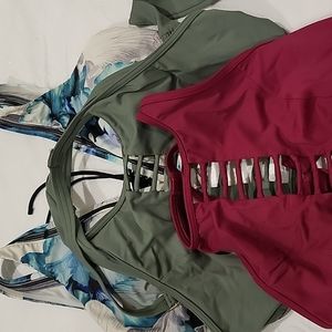 3 swim tops, sizes 14, 16, and XL, all fit me at same time, Venus, Calia brands